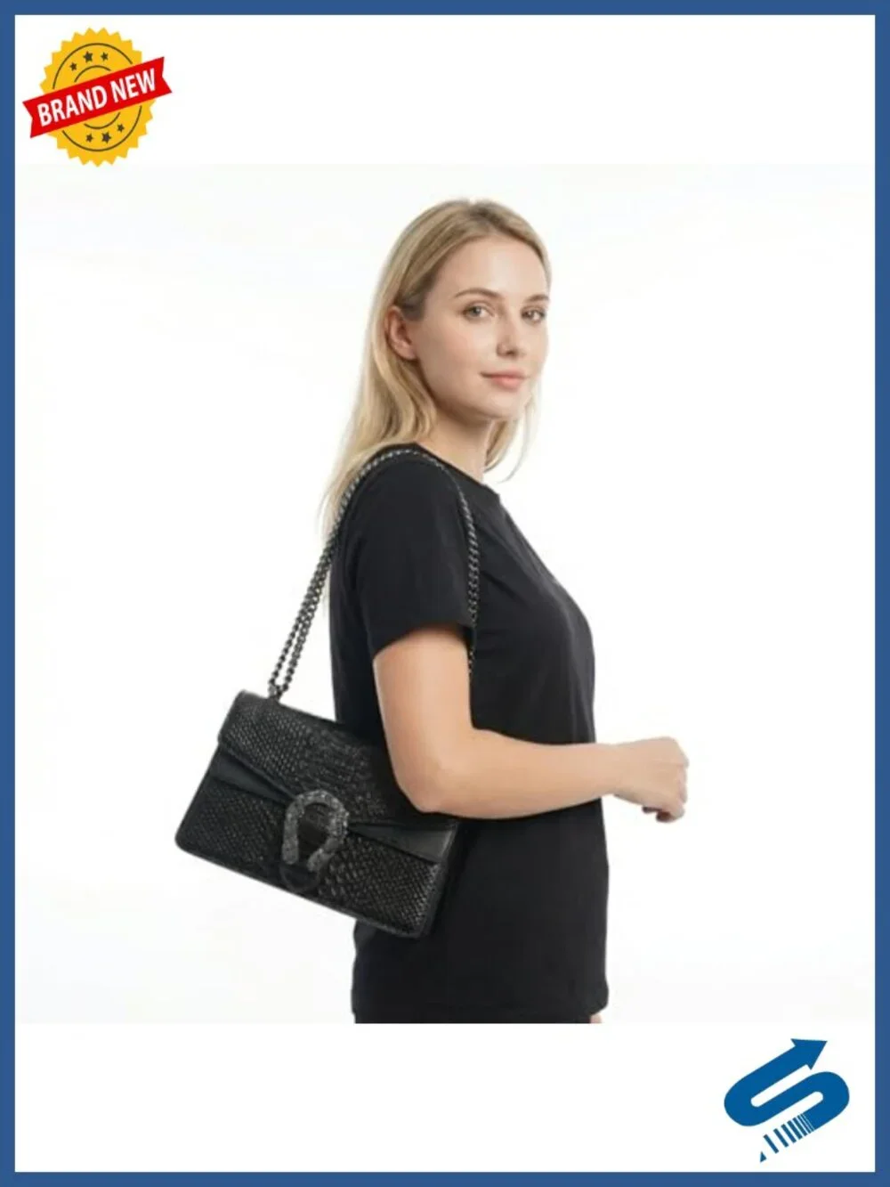 Snake Print Chain Crossbody Satchel Purse - PU Leather Luxury Bag